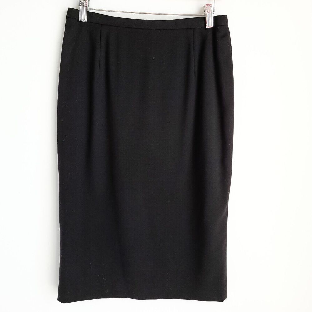Escada Wool Blend Knee Skirt Womans 38 Black Fully Lined Straight Pencil